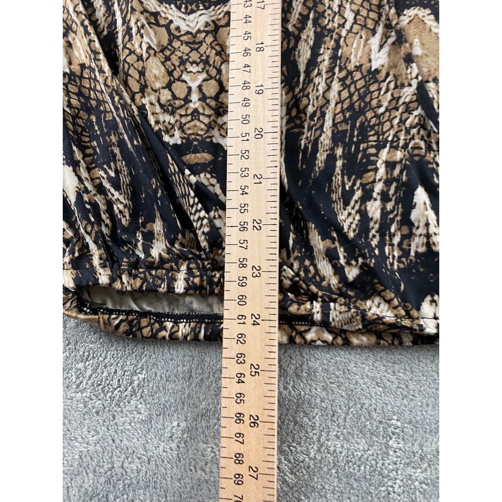 Worthington Woman Stretch Snakeskin Print Ruffle Tie Neck Blouse Plus 1X Brown - Picture 10 of 13